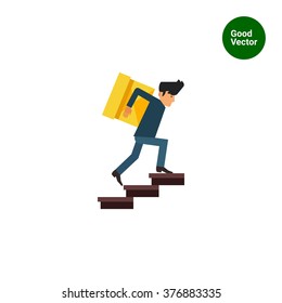 Delivery man carrying box upstairs