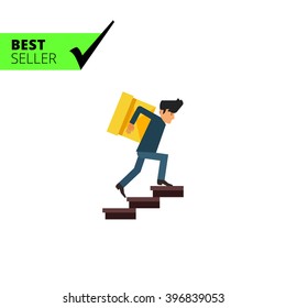 Delivery man carrying box upstairs