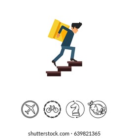 Delivery man carrying box upstairs