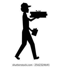 Delivery Man Carrying Boxes of Goods Silhouette in Action