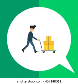 Delivery man carrying boxes on trolley