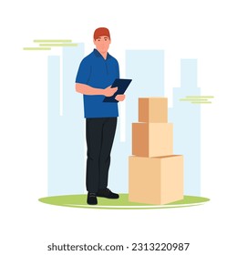 Delivery man carrying cargo. Cargo boxes.