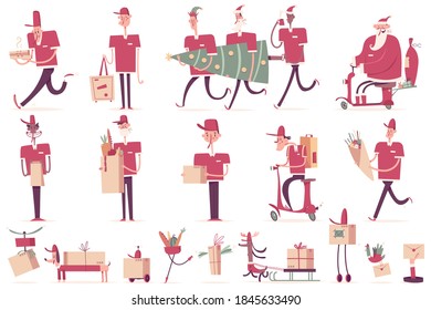 Delivery man cartoon character vector set isolated on a white background