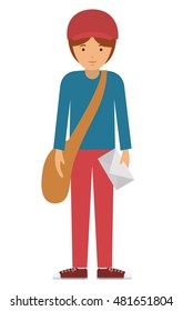 delivery man and cartoon with envelope icon. profession worker and occupation theme. Isolated design. Vector illustration