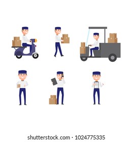 Delivery man characters set. Can be used business service. Shipping concept. Vector illustration. Eps10.