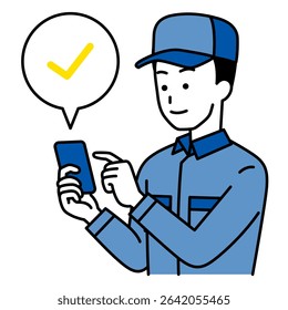 Delivery man checking his smartphone