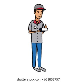 delivery man with clipboard and pen writing logistic