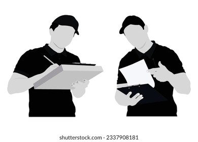delivery man concept illustration isolated on white background. The delivery man is handing over the product to the customer.