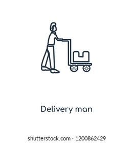 Delivery man concept line icon. Linear Delivery man concept outline symbol design. This simple element illustration can be used for web and mobile UI/UX.