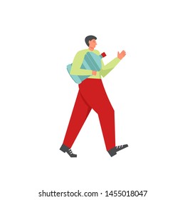 Delivery man courier carrying huge water bottle. Vector flat style design illustration isolated on white background. Water delivery services concept for web banner, website page etc.