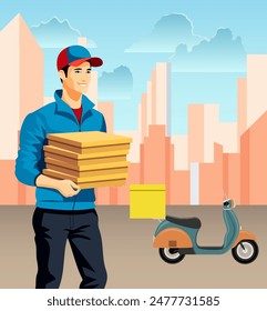 Ilustración vectorial de stock plana de delivery man courier