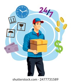 Ilustración vectorial de stock plana de delivery man courier