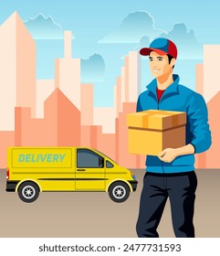 Liefermann Kurier Flat Stock Vektorillustration