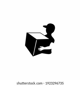 Caja de retención de mensajeros de reparto Diseño de logotipos 
plantilla vectorial, estilo de espacio negativo