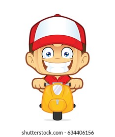 Delivery man courier riding scooter