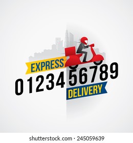 Delivery man courier service with call number icon