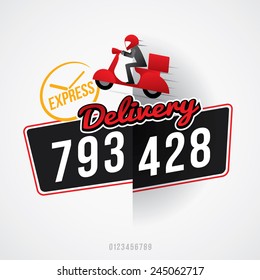 Delivery man courier service with call number icon