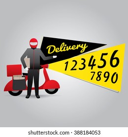 Delivery man courier service with call number icon. Vector illustration