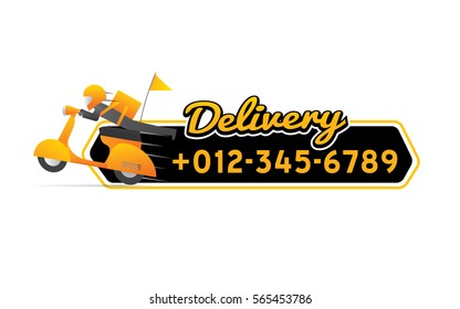 Delivery man courier service with call number icon