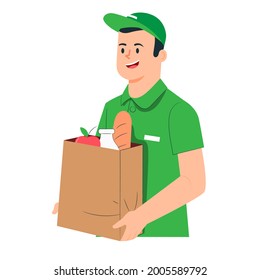 Delivery man, courrier in green shirt, illustration concept.