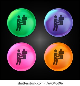 Delivery man crystal ball design icon in green - blue - pink and orange.