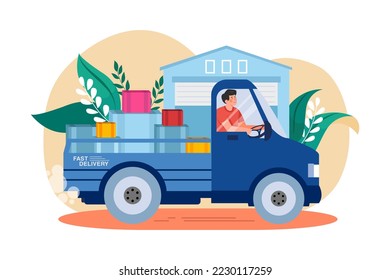 El Hombre De Entrega Entrega Varios Paquetes En El Carro De Entrega