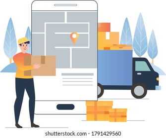 Delivery man delivering package following online order