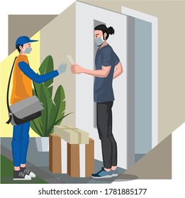 delivery man delivering package to the recipient