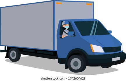 A delivery man delivering package with truck, illustration