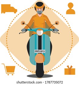 Delivery man delivering package using motorcycle