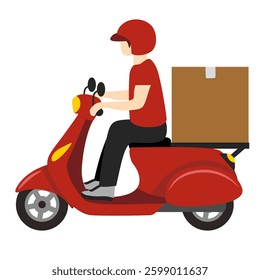 Delivery man delivering packages on scooter vector illustration