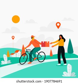 Delivery man delivering product with cycle illustration concept vector