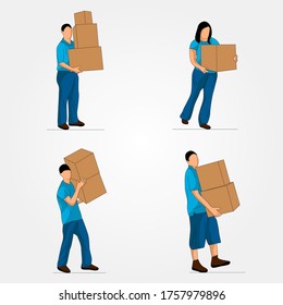 Delivery man different poses in uniform - Vector illustration