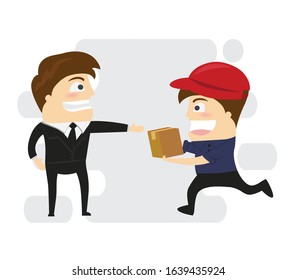 Delivery Man at Door with a Box, Flat Vector Illustration
