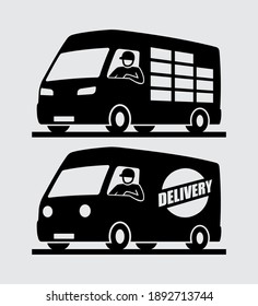 Delivery Man Driving Commercial Cargo Van Vector Icon