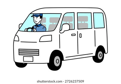 A delivery man driving a white van