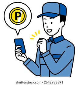 Delivery man earning points on his smartphone