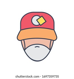 delivery man face with mouthmask and cap icon over white background, line and fill style, vector illustration