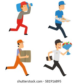 Delivery man. fast delivery by a courier. vector illustration.
