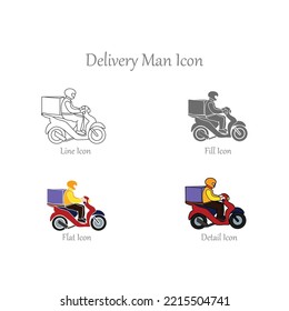 Delivery Man, Fill, Flat, Outline, Detail Color Icons and Icon set in vector Illustration - Fast Food