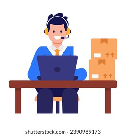 Delivery man a flat trendy style icon, editable vector 