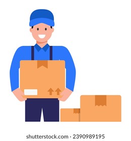 Delivery man a flat trendy style icon, editable vector 