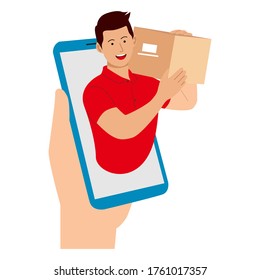 Delivery man flat vector cartoon character. Fast courier. Vector flat illustration