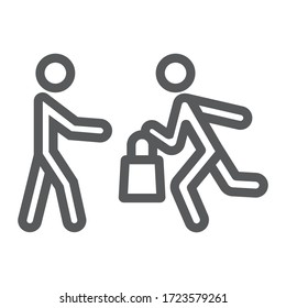 Delivery man with food line icon, service and food, courier giving food sign, vector graphics, a linear icon on a white background, eps 10