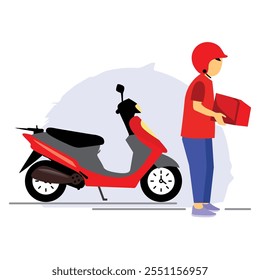 Delivery man give the package to customer