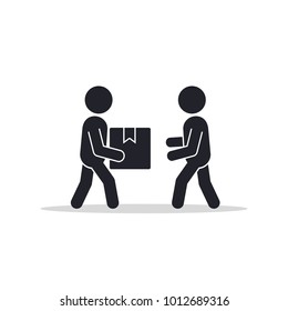 Delivery Man Giving Box To Other Man Icon. Vector Isolated Flat Illustration.