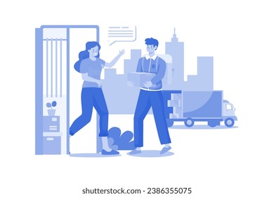 Delivery Man Giving A Delivery Box To Woman