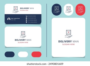 El repartidor está dando un paquete con cuidado utilizando un estilo de dibujo de línea minimalista para la empresa de logística