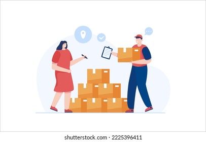 Entrega de un paquete al cliente. Ilustración vectorial