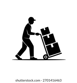 Delivery Man with Hand Truck and Boxes Vector Illustration